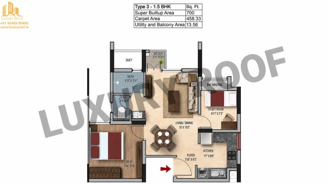 1 BHK Floor Plan