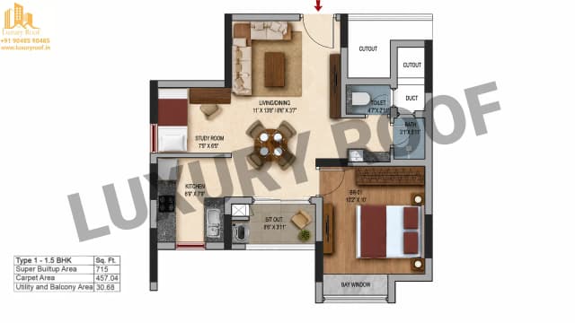 1 BHK Floor Plan