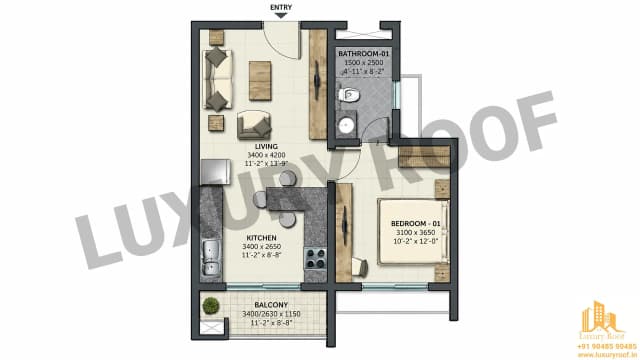 1 BHK Floor Plan