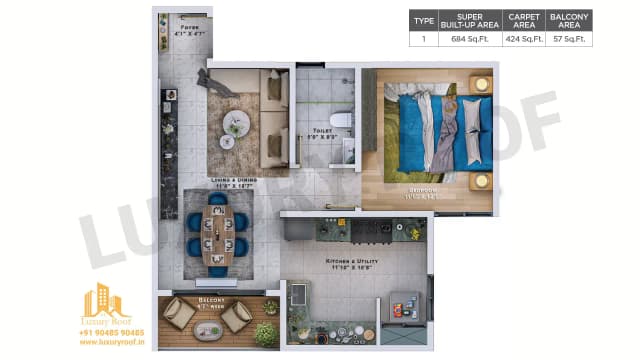 1 BHK Floor Plan