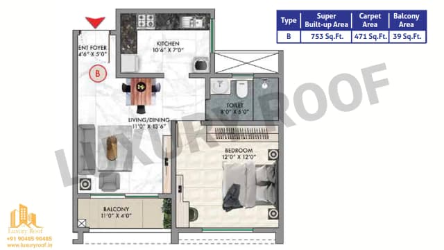 1 BHK Floor Plan