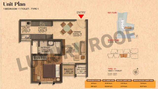 1 BHK(689 sq.ft.) Floor Plan