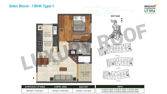 1 BHK(799 sq.ft.) Floor Plan