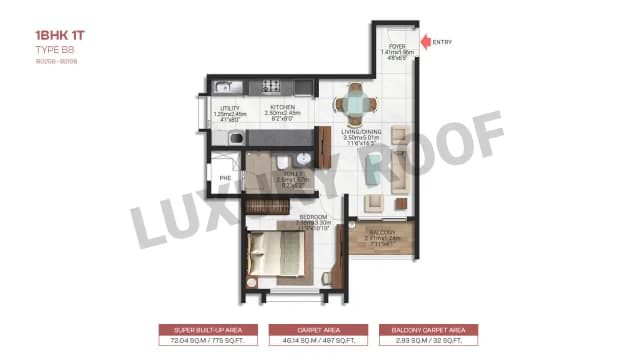 1 BHK(775 - 814 sq.ft.) Floor Plan