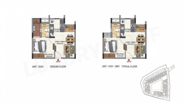 1 BHK(519 - 816 sq.ft.) Floor Plan
