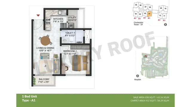 1 BHK(658 sq.ft.) Floor Plan