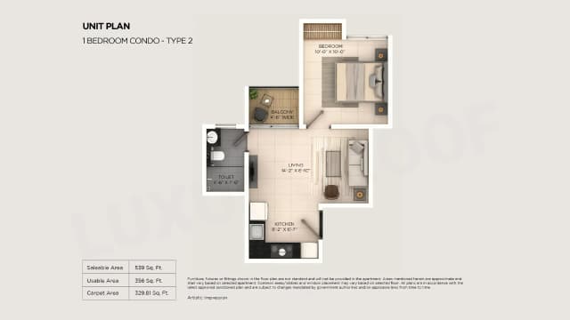 1 BHK(539 sq.ft.) Floor Plan