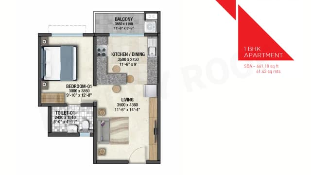 1 BHK Floor Plan