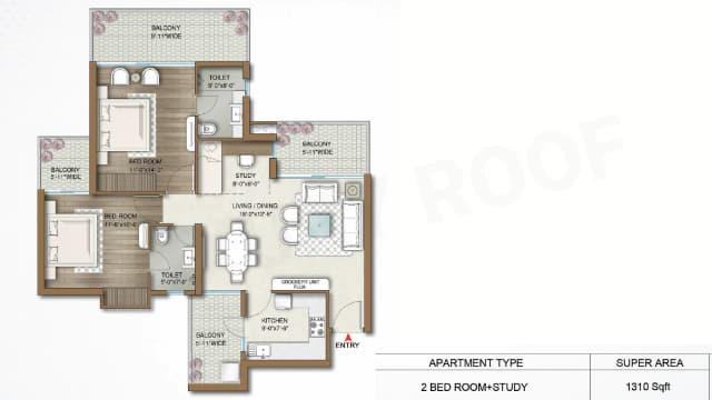 2 BHK+S Floor Plan