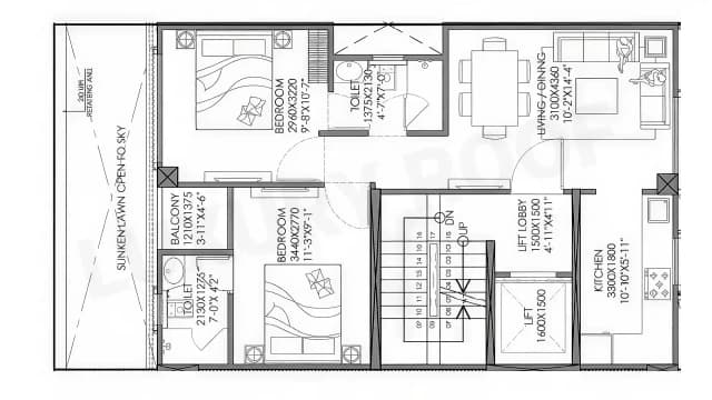 2 BHK Floor Plan