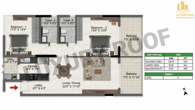 2 BHK Floor Plan