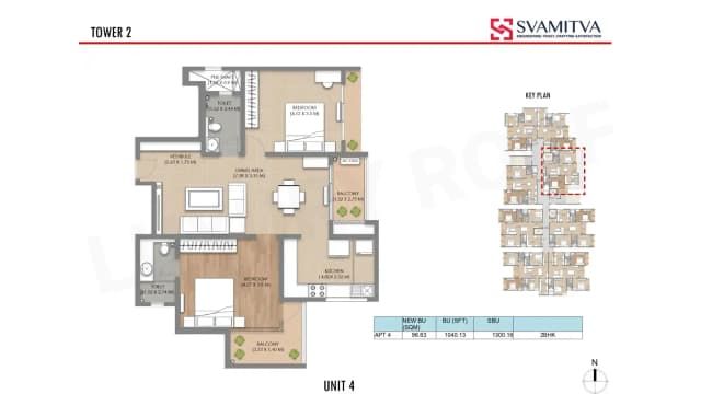 2 BHK(1300 sq.ft.) Floor Plan