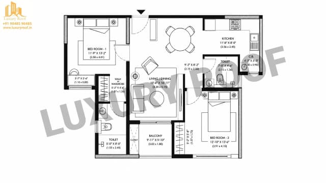 2 BHK Floor Plan