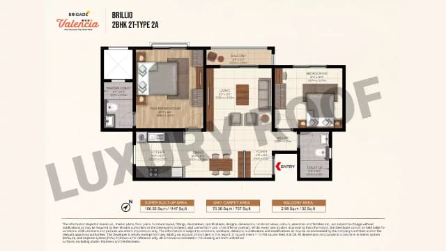 2 BHK(1147 - 1276 sq.ft.) Floor Plan