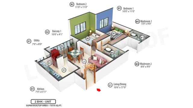 2 BHK Floor Plan