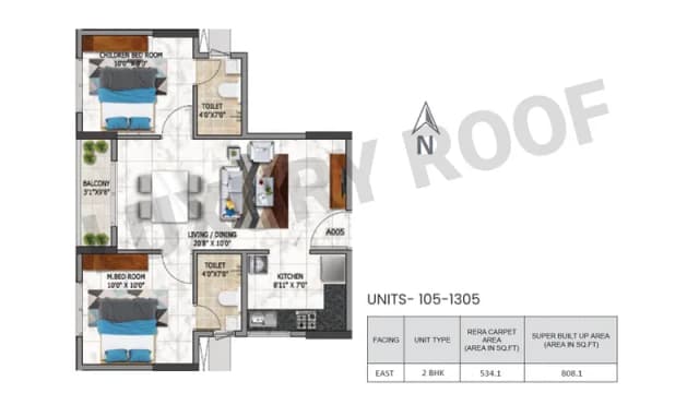 2 BHK(808 sq.ft.) Floor Plan