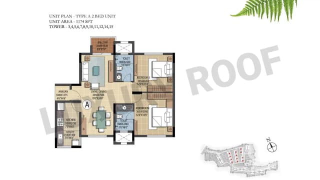 2 BHK(1174 sq.ft.) Floor Plan