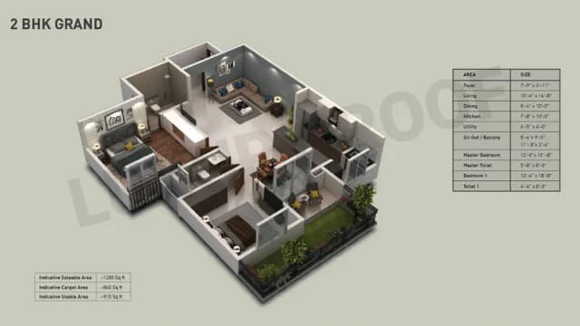 2 BHK(1280 sq.ft.) Floor Plan