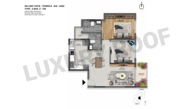 2 BHK(1235 - 1320 sq.ft.) Floor Plan