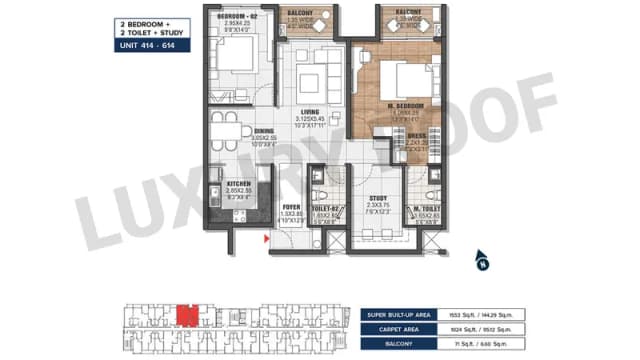 2 BHK(1553  sq.ft.) Floor Plan