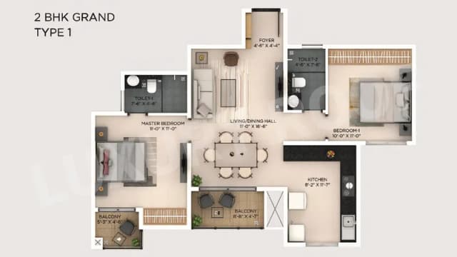 2BHK+Grand  Floor Plan