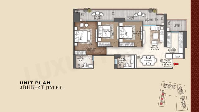 3 BHK + 2T - Type 1 Floor Plan