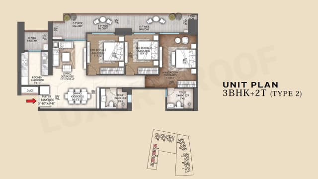 3 BHK + 2T - Type 2 Floor Plan