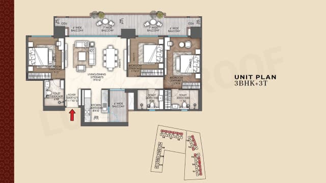 3 BHK + 3T Floor Plan