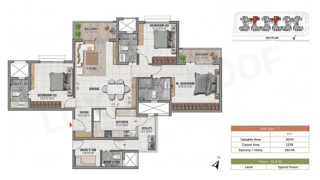 3 BHK+Maid Floor Plan
