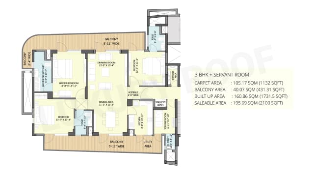 3BHK+Servant (2100 sq.ft.) Floor Plan
