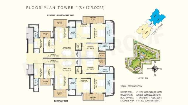 3BHK+Servant Floor Plan