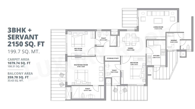 3 BHK+Servent (2150 sq.ft.) Floor Plan