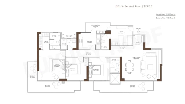 3 BHK+Servent Floor Plan