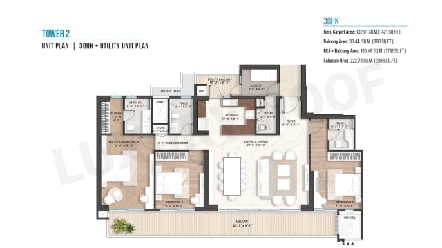 3 BHK+Utility Floor Plan