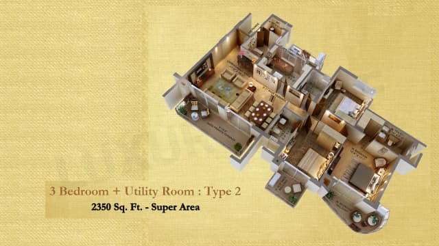 3 BHK+Utility (2350 sq.ft.) Floor Plan