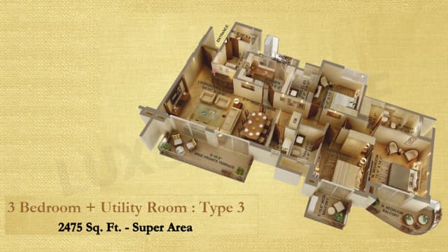 3 BHK+Utility (2475 sq.ft.) Floor Plan