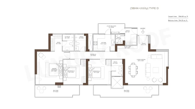 3 BHK+Utility Floor Plan