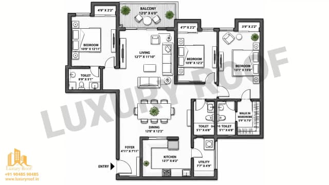 3 BHK Floor Plan