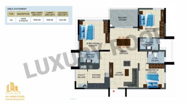3 BHK Floor Plan