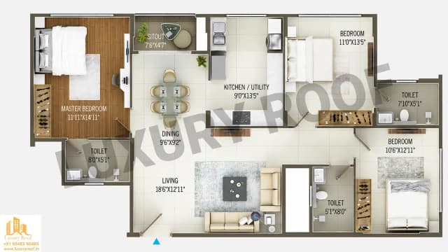 3 BHK Floor Plan