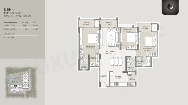 3 BHK (1690 sq.ft.) Floor Plan