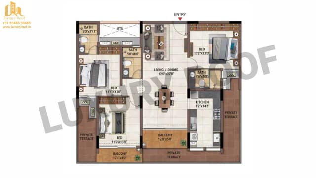 3 BHK Floor Plan