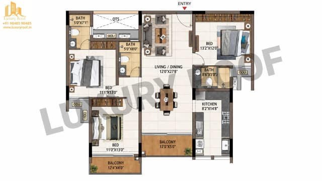 3 BHK Floor Plan