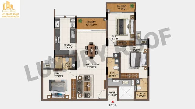 3 BHK Floor Plan