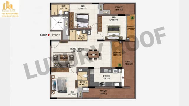 3 BHK Floor Plan