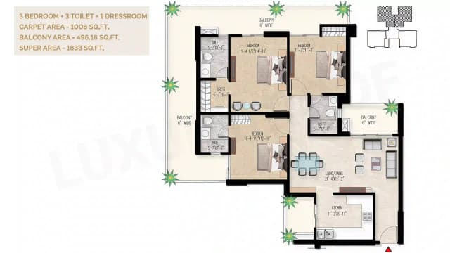 3 BHK Floor Plan