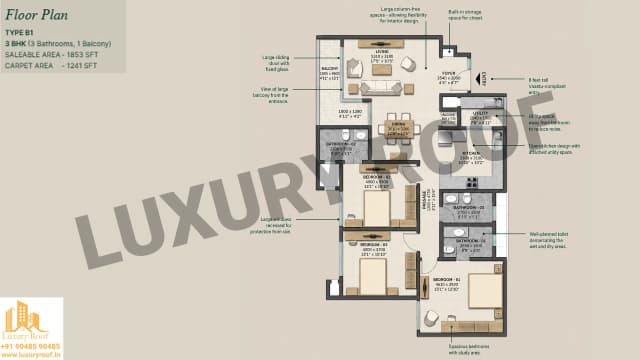 3 BHK Floor Plan