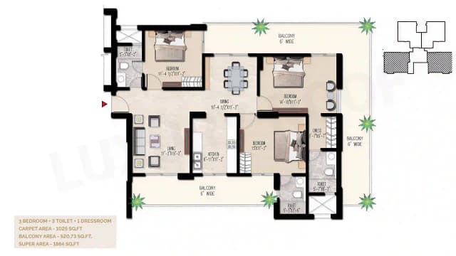 3 BHK Floor Plan