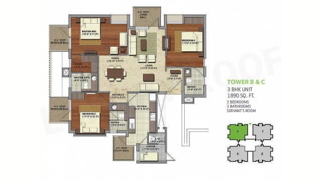 3 BHK Floor Plan