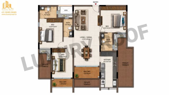 3 BHK Floor Plan